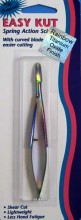Easykut spring action scissor with curved blade for easier cutting.  Rainbow titanium oxide finish. Shear cut, lightweight, less hand fatigue.  For all sewing needs.