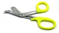 7 inch stainless steel, Serrated blades, Cuts plastic, cardstock, fabric, quilts and batting.